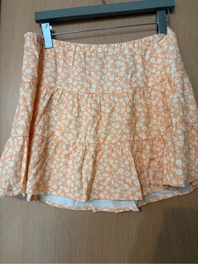 Peach Floral Tiered Mini Skirt